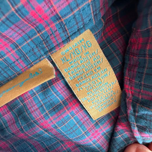 Wrangler Button Down Western Shirt Pearl Snap Plaid Navy Pink Girls XL Rodeo - Picture 5 of 12